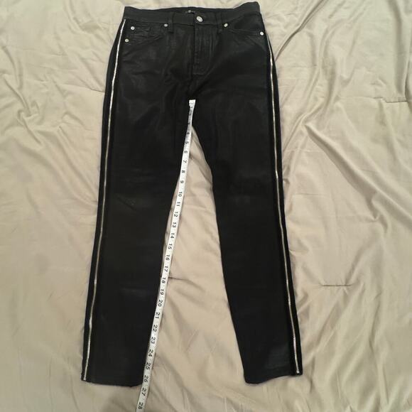 7 For All Mankind Side Zip High Waist Skinny Jeans in B(air) Black with Velvet - Picture 10 of 11